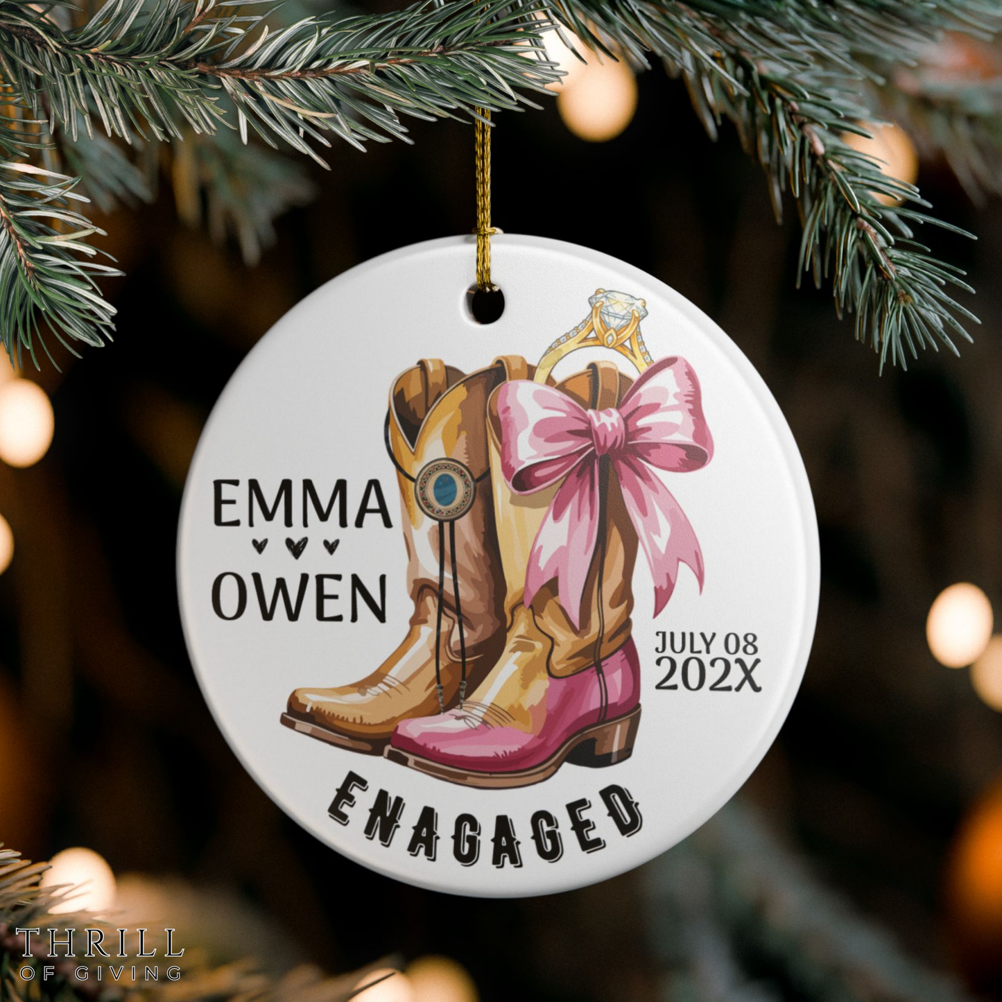 Western Boots Engagement Custom Ornament gift