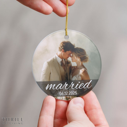 Personalized First Christmas Married Ornament - Custom Photo Wedding gift
