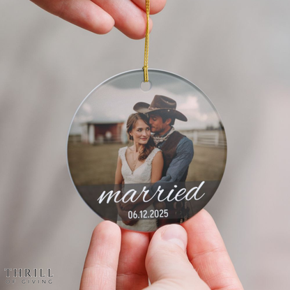 Personalized First Christmas Married Ornament - Custom Photo Wedding gift