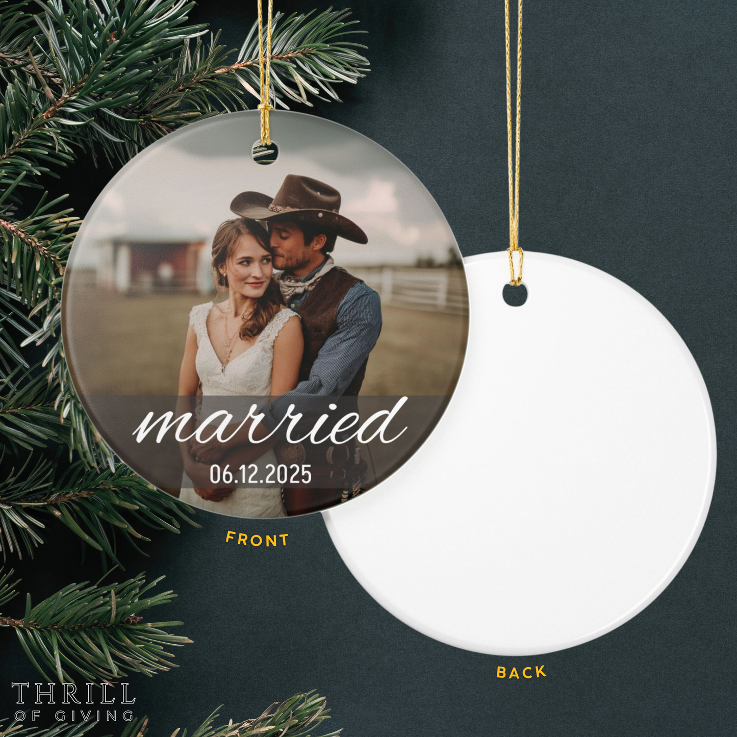 Personalized First Christmas Married Ornament - Custom Photo Wedding gift