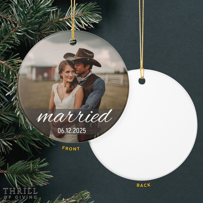 Personalized First Christmas Married Ornament - Custom Photo Wedding gift