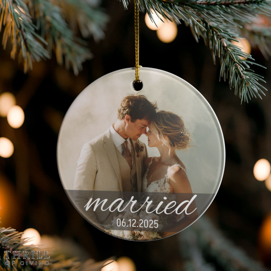 Personalized First Christmas Married Ornament - Custom Photo Wedding gift