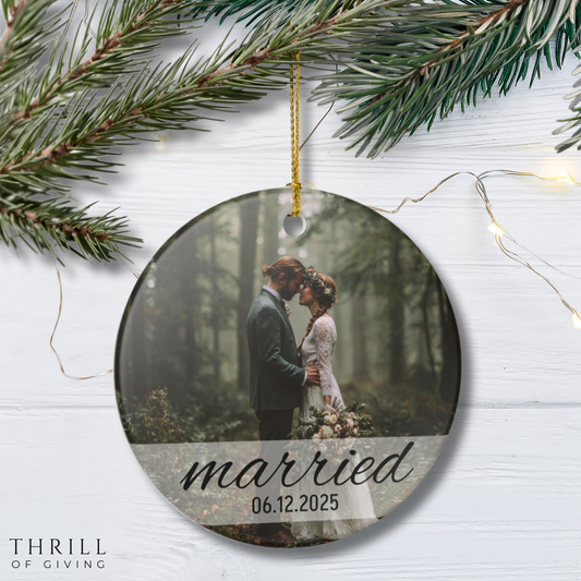 Personalized First Christmas Married Ornament - Custom Photo Wedding gift