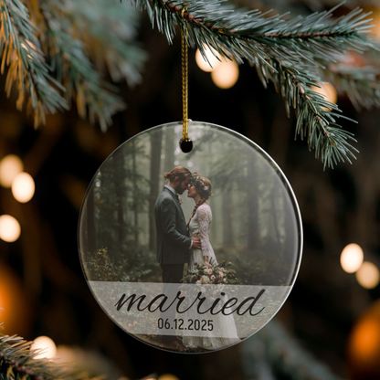 Personalized First Christmas Married Ornament - Custom Photo Wedding gift
