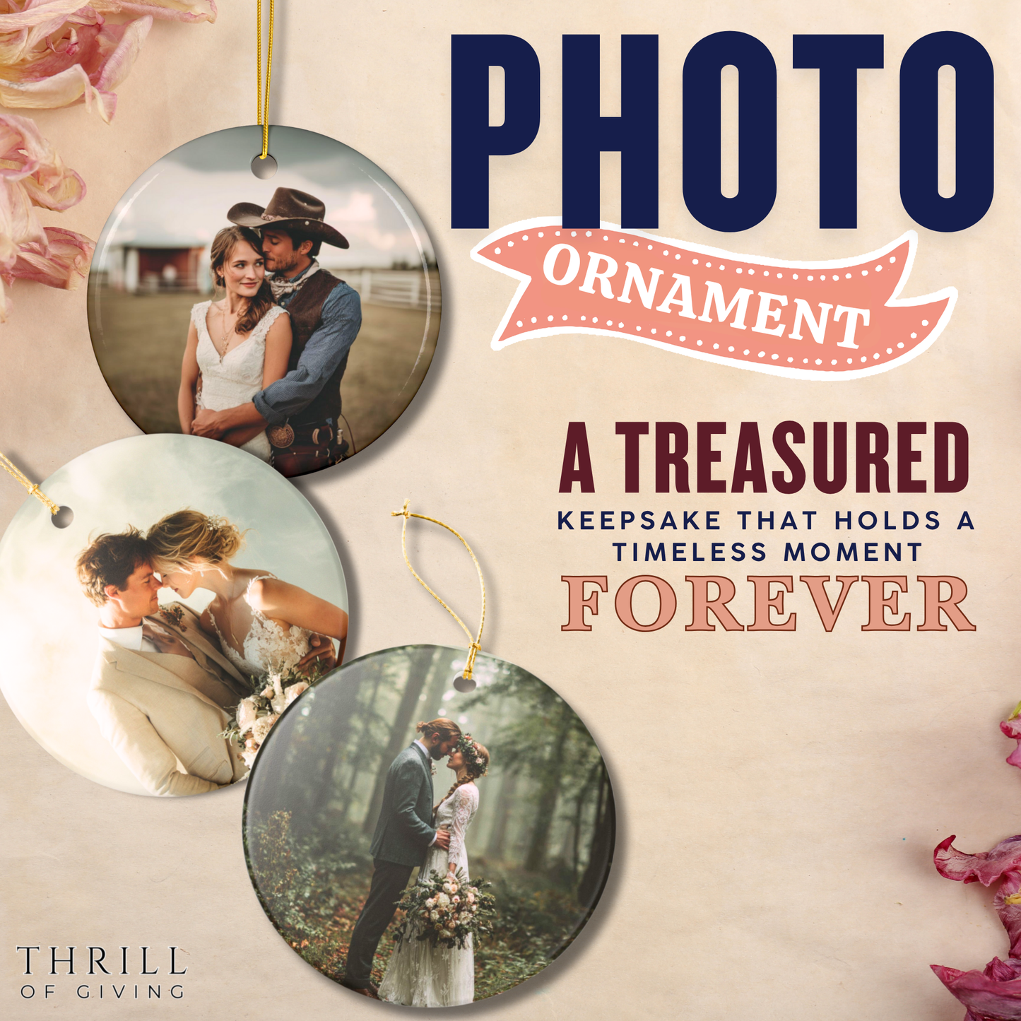 Personalized First Christmas Married Ornament - Custom Photo Wedding gift