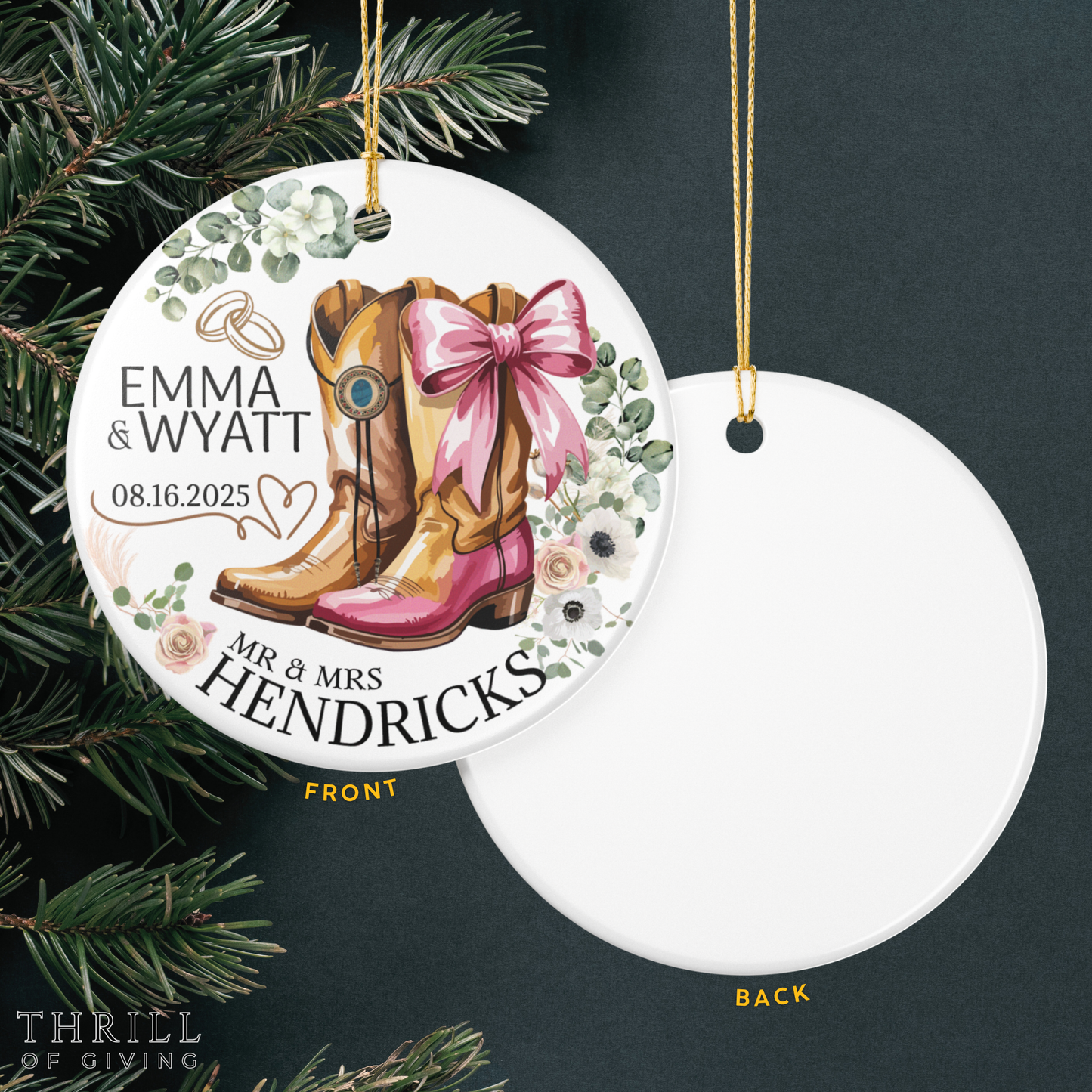 Cowboy Boots Mr & Mrs Ornament - Newlywed Gift