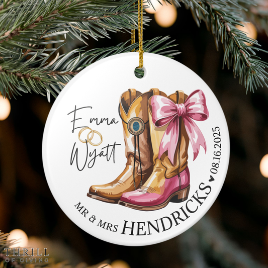 Personalized Cowboy Boots Mr & Mrs Ornament