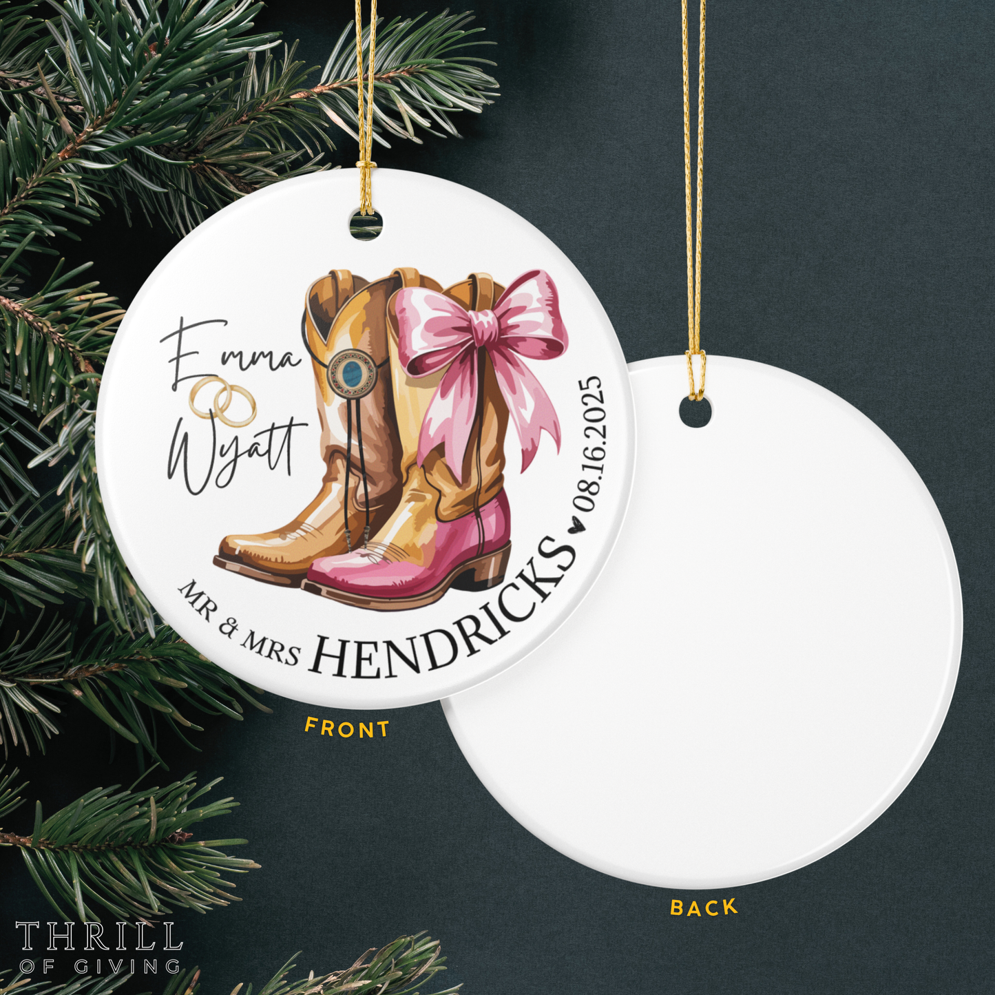 Personalized Cowboy Boots Mr & Mrs Ornament