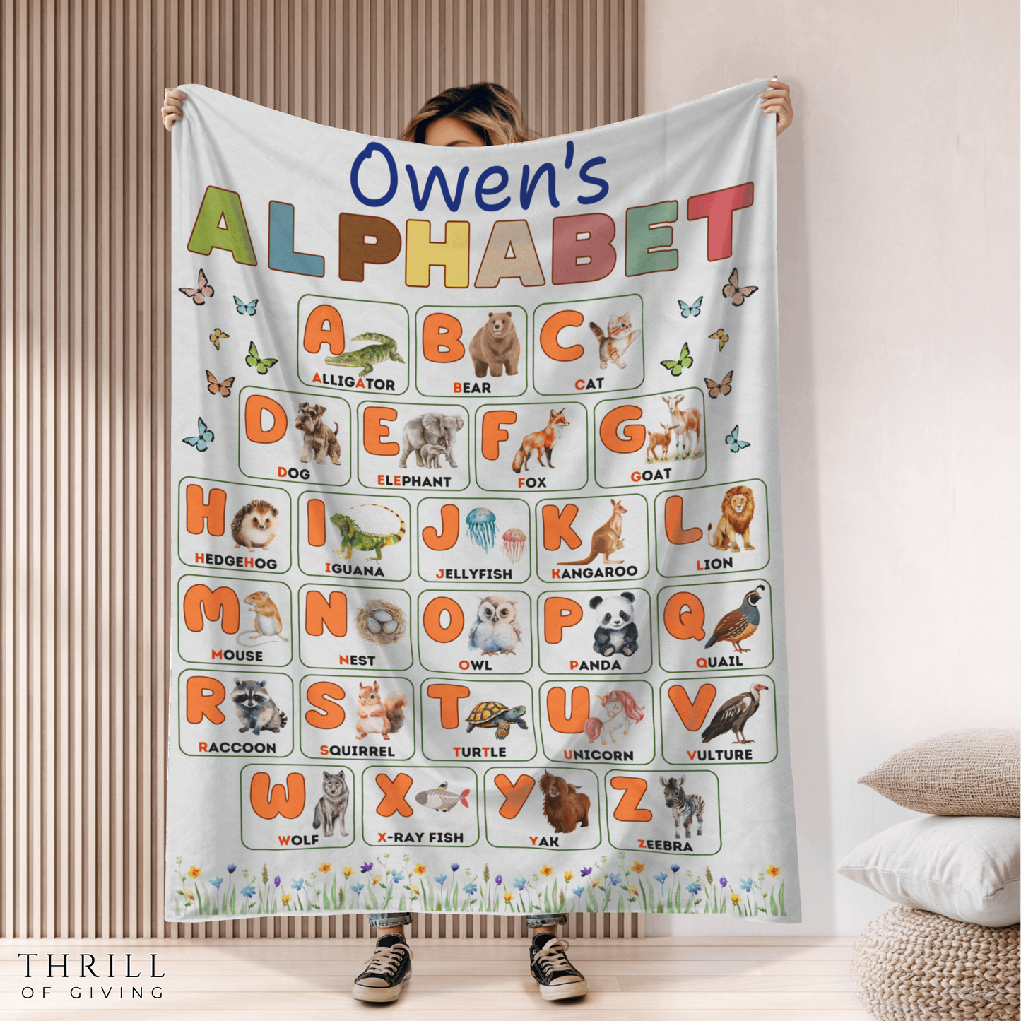 English Alphabet Educational Velveteen Minky Baby Blanket