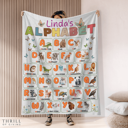 English Alphabet Educational Velveteen Minky Baby Blanket