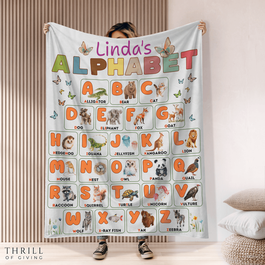 English Alphabet Educational Velveteen Minky Baby Blanket