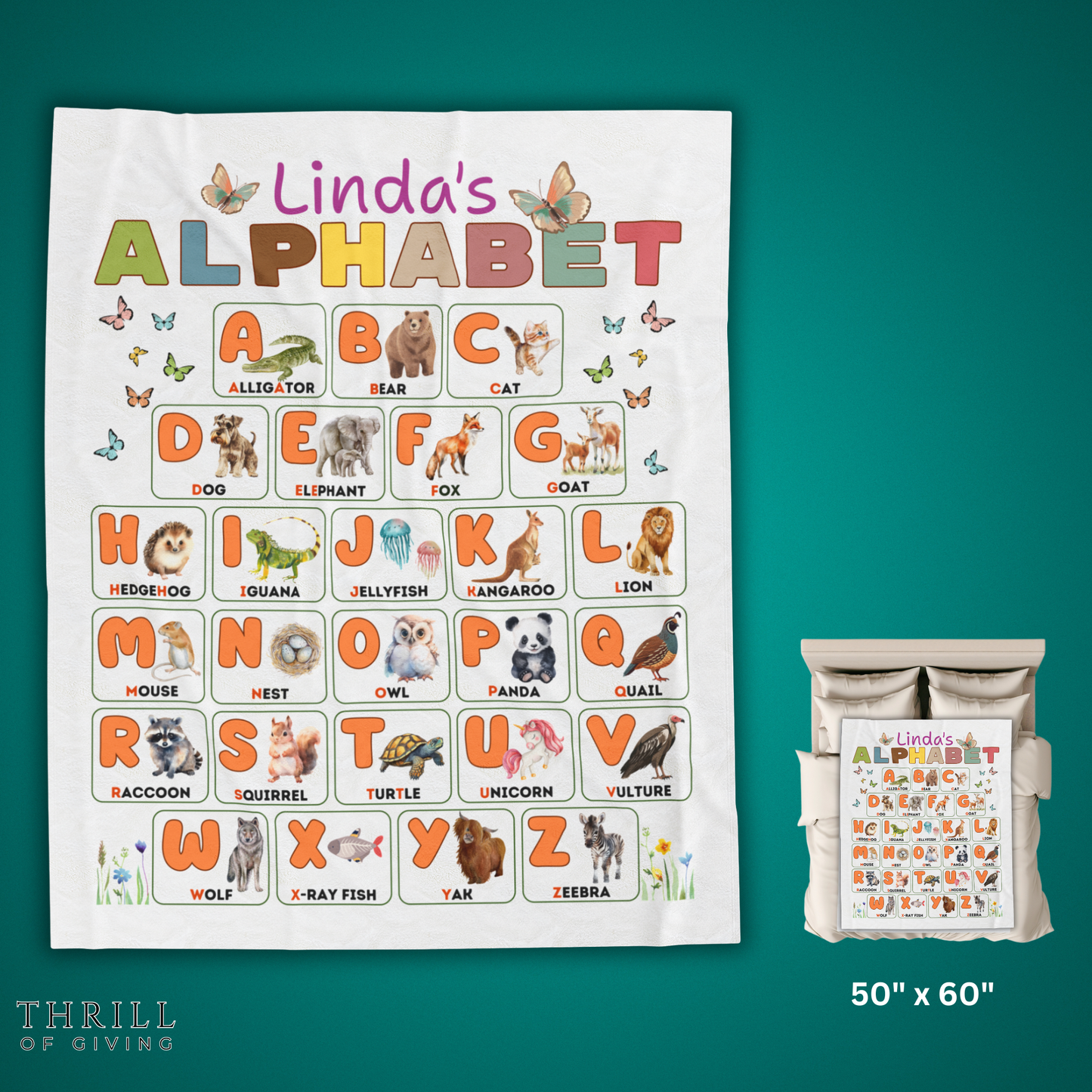 English Alphabet Educational Velveteen Minky Baby Blanket