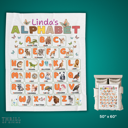 English Alphabet Educational Velveteen Minky Baby Blanket