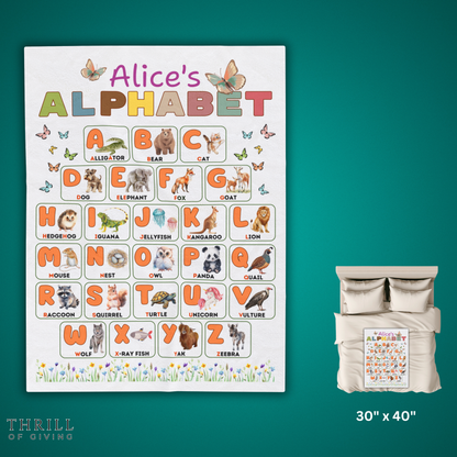 English Alphabet Educational Velveteen Minky Baby Blanket