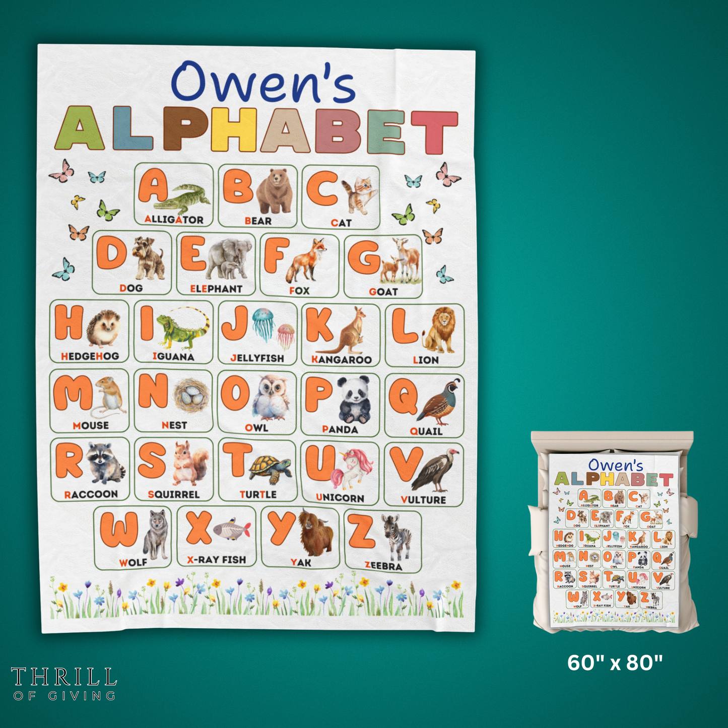 English Alphabet Educational Velveteen Minky Baby Blanket