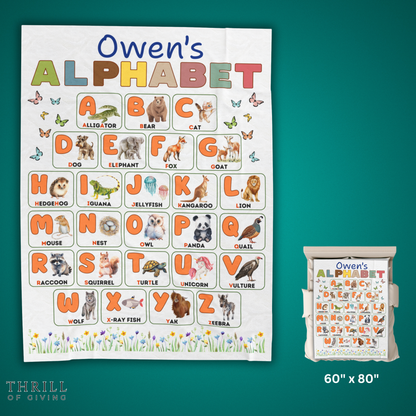 English Alphabet Educational Velveteen Minky Baby Blanket