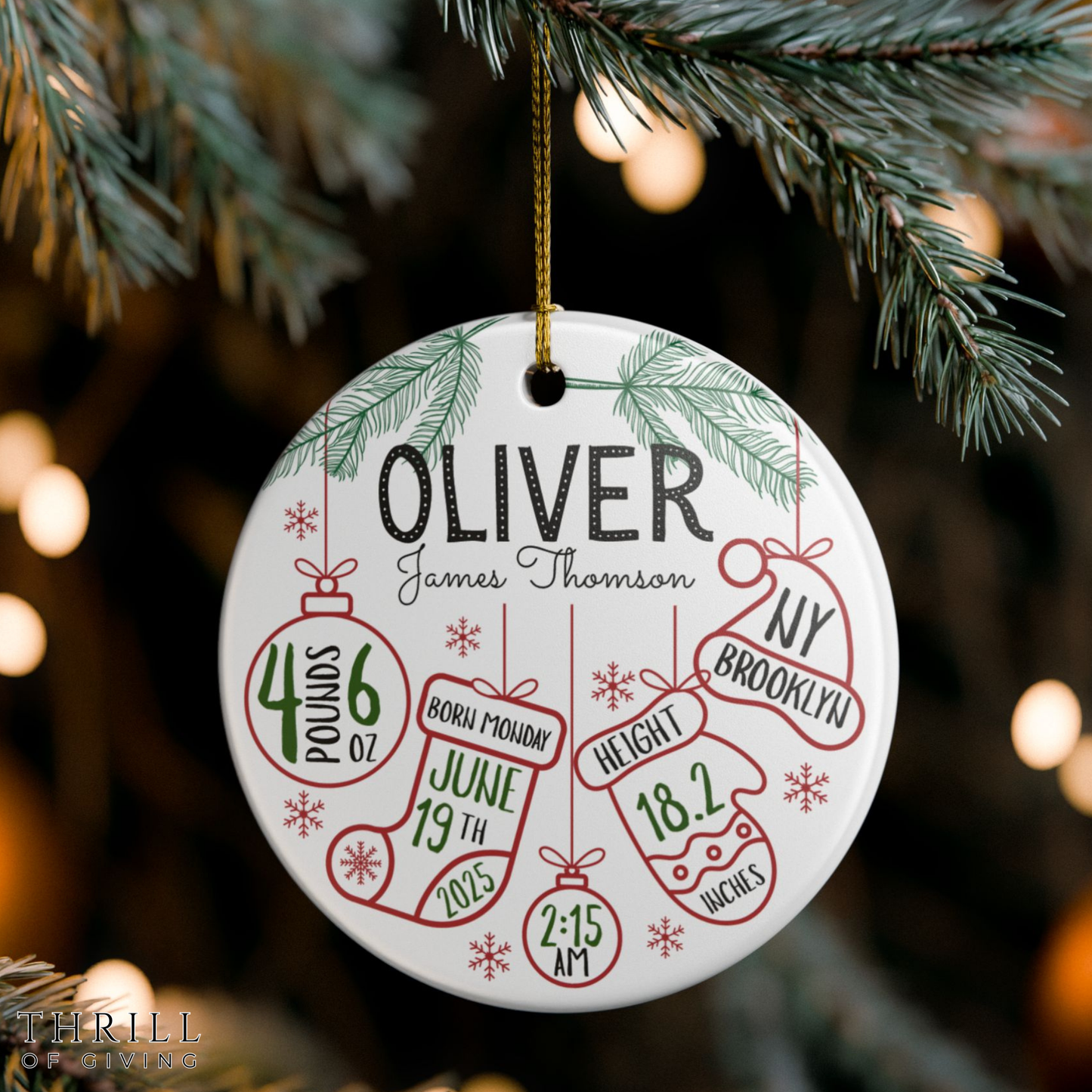 Personalized Baby Stats Birth Ornament