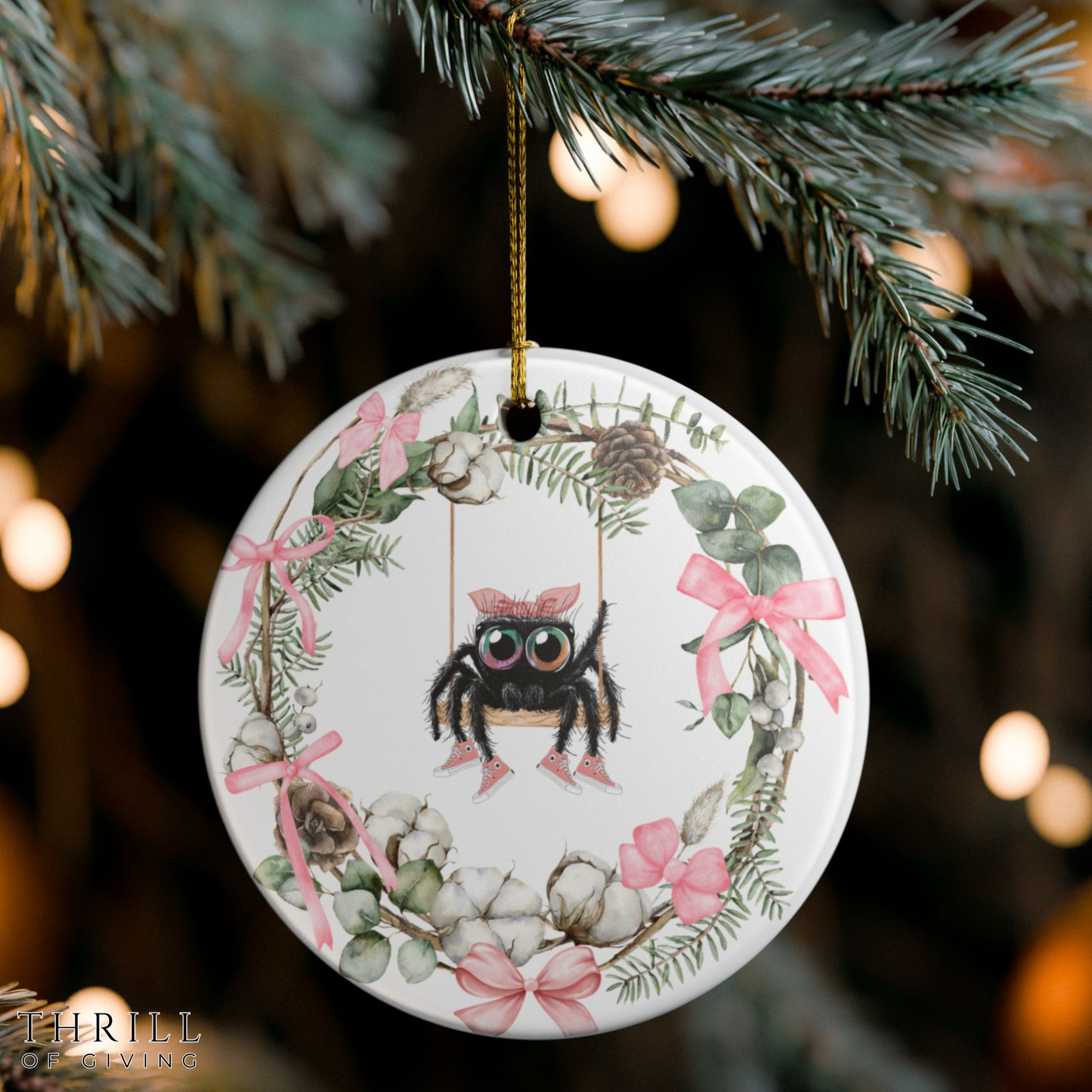 Pink Bow Cutie - Spider Ornament