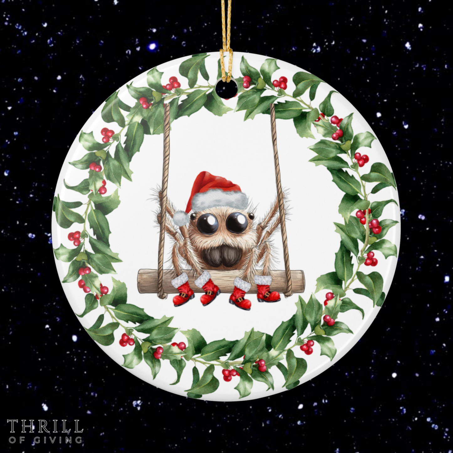 Pink Bow Wreath Spider Ornament