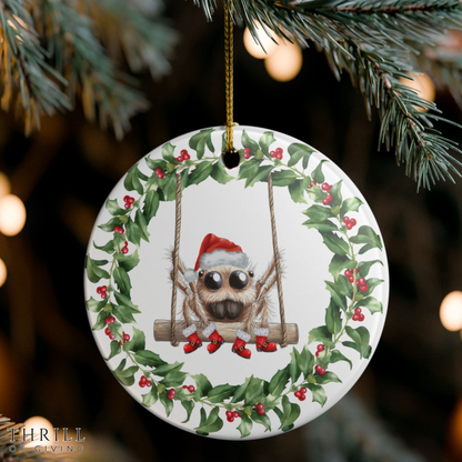 Pink Bow Wreath Spider Ornament