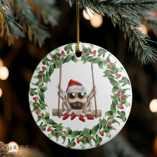 Pink Bow Wreath Spider Ornament