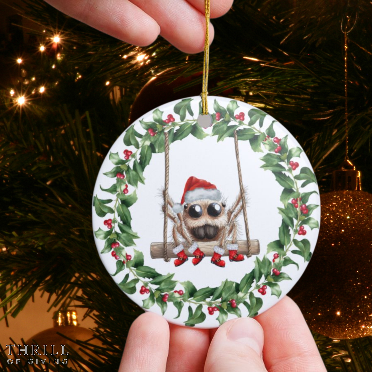 Pink Bow Wreath Spider Ornament