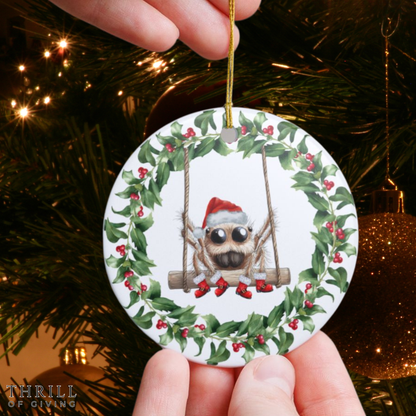 Pink Bow Wreath Spider Ornament