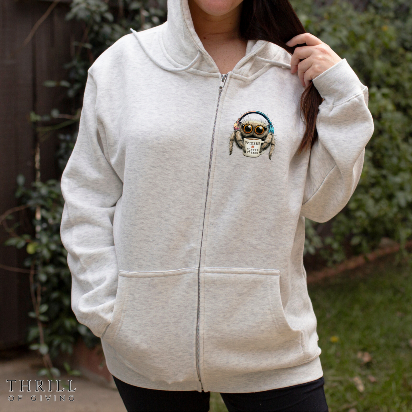 Jumping Spider Zip Hoodie - Spiders & Coffee