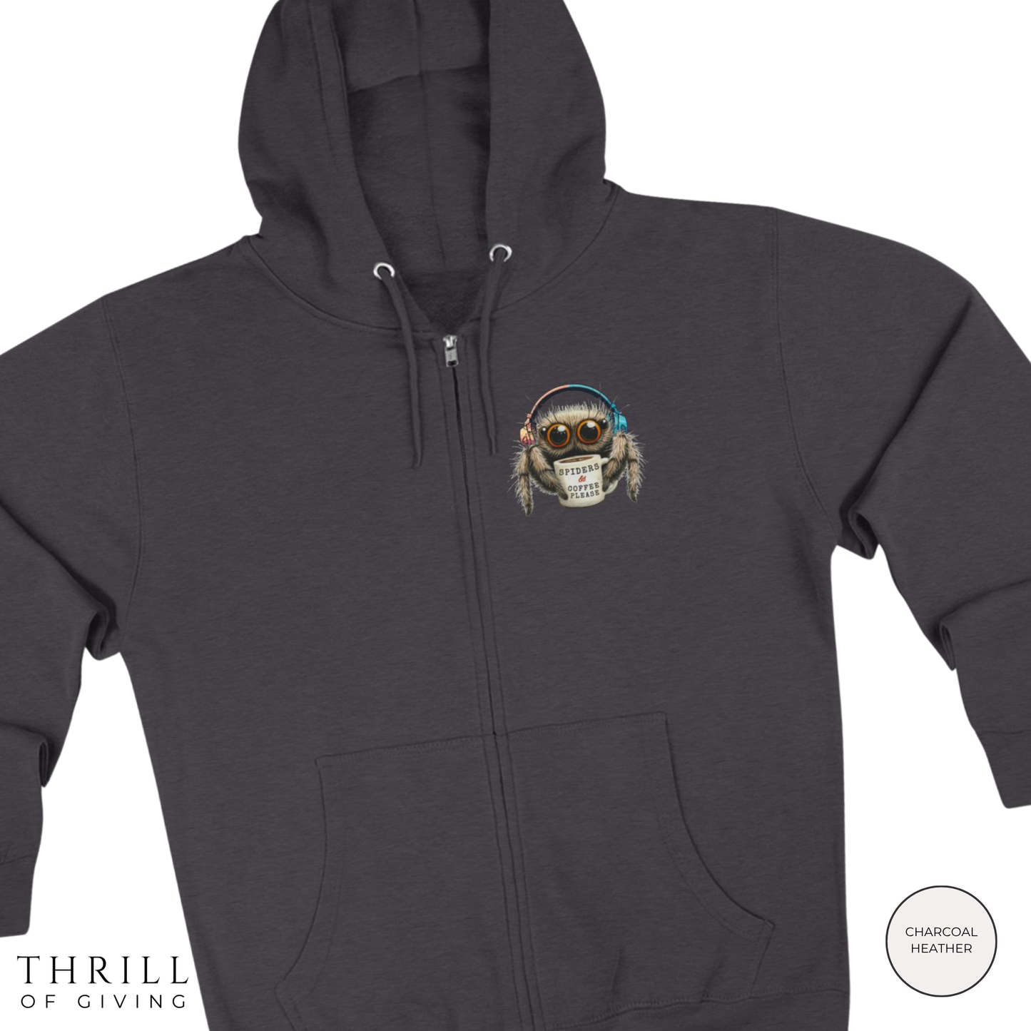 Jumping Spider Zip Hoodie - Spiders & Coffee