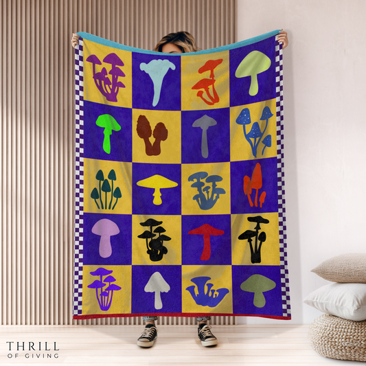 Mushroom Checkered Psychodelic Blanket