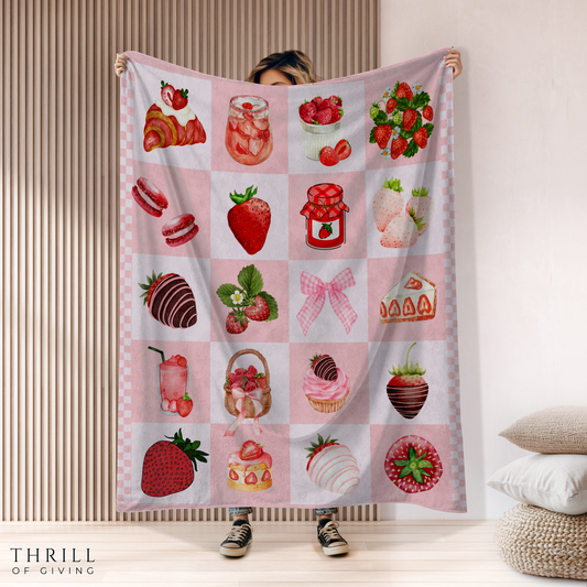 Pop Art Checkered Strawberry Blanket
