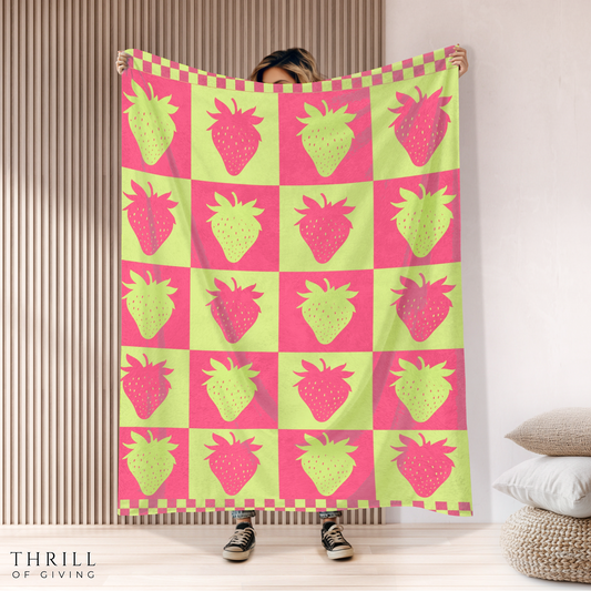 Pop Art Checkered Strawberry Blanket