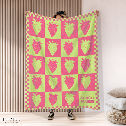 Pop Art Strawberry Blanket - Personalized