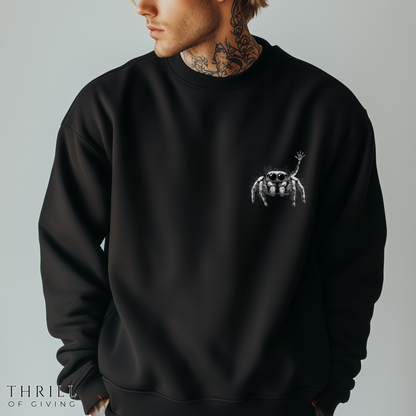 Jumping Spider Sweatshirt, Cute spider crewneck, Unique Bug Lover gift, Minimalistic spider pocket design, Gift for Jumping Spider lovers