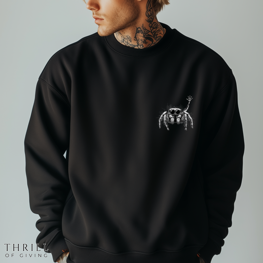 Jumping Spider Sweatshirt, Cute spider crewneck, Unique Bug Lover gift, Minimalistic spider pocket design, Gift for Jumping Spider lovers